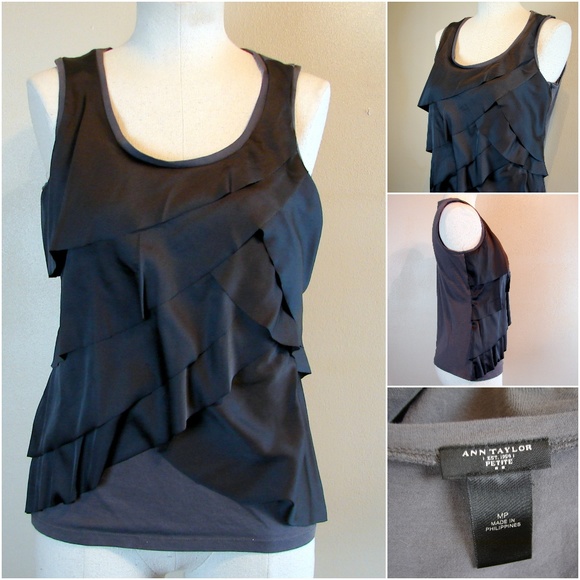Ann Taylor Tops - 🎶Ann Taylor scalloped sleeveless gray blouse